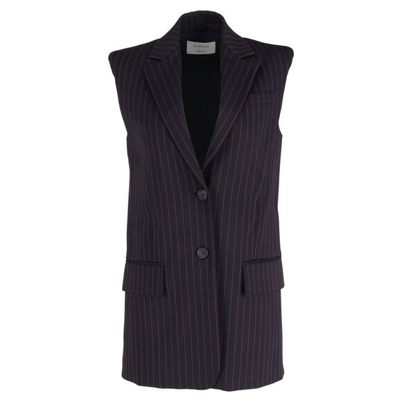Max Mara Sportmax Rossana Pinstripe Sleeveless Blazer in Navy Blue Wool